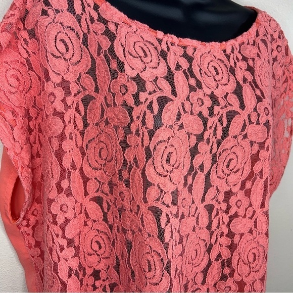 2X TRU SELF ORANGE LACE BLOUSE OPEN BACK CROPPED SHORT SLEEVE - Picture 5 of 13